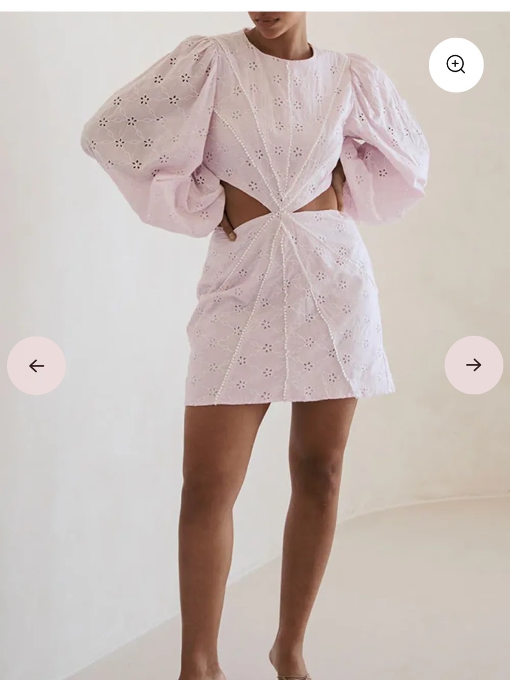Saboluxe Eyelet Puff-Sleeve Cutout Mini Dress in Light Pink size S